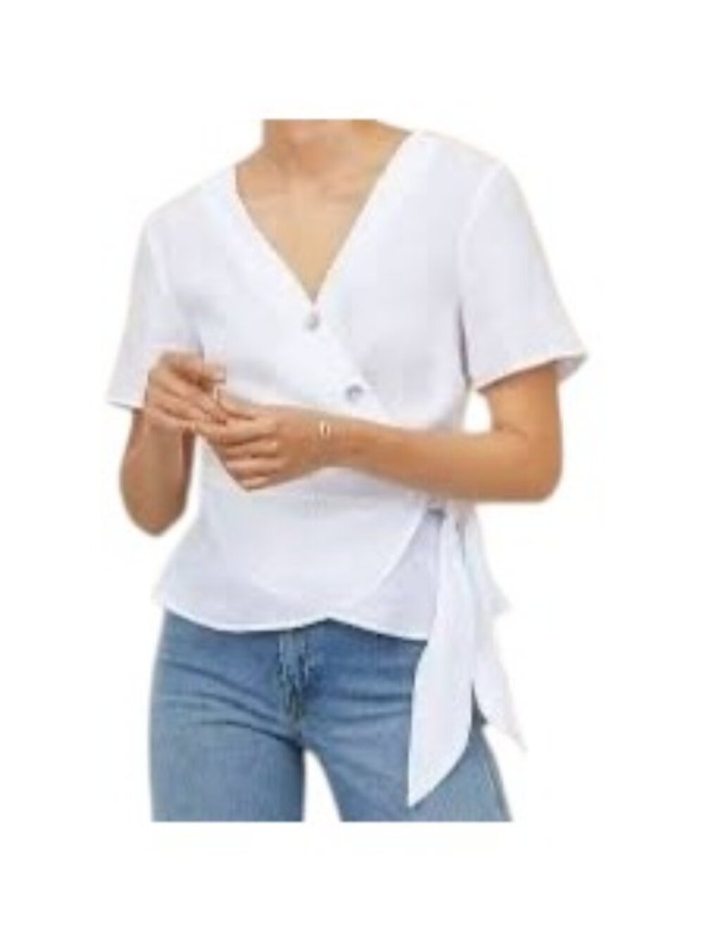 H&M Linen Wrap Top White Size 2 Coastal Beach Minimalist Vacation Lightweight